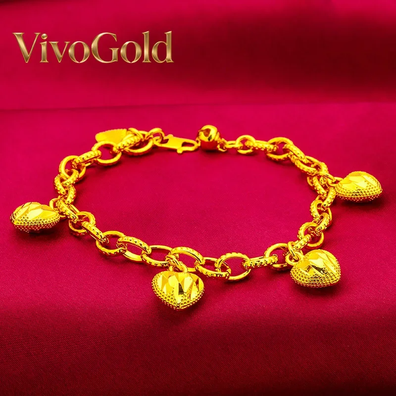 VivoGold VivoGold Love Mini Heart Bracelet for Women, 24K Gold, AU999 | Tiny hearts on delicate chain, adorable & sweet for dail