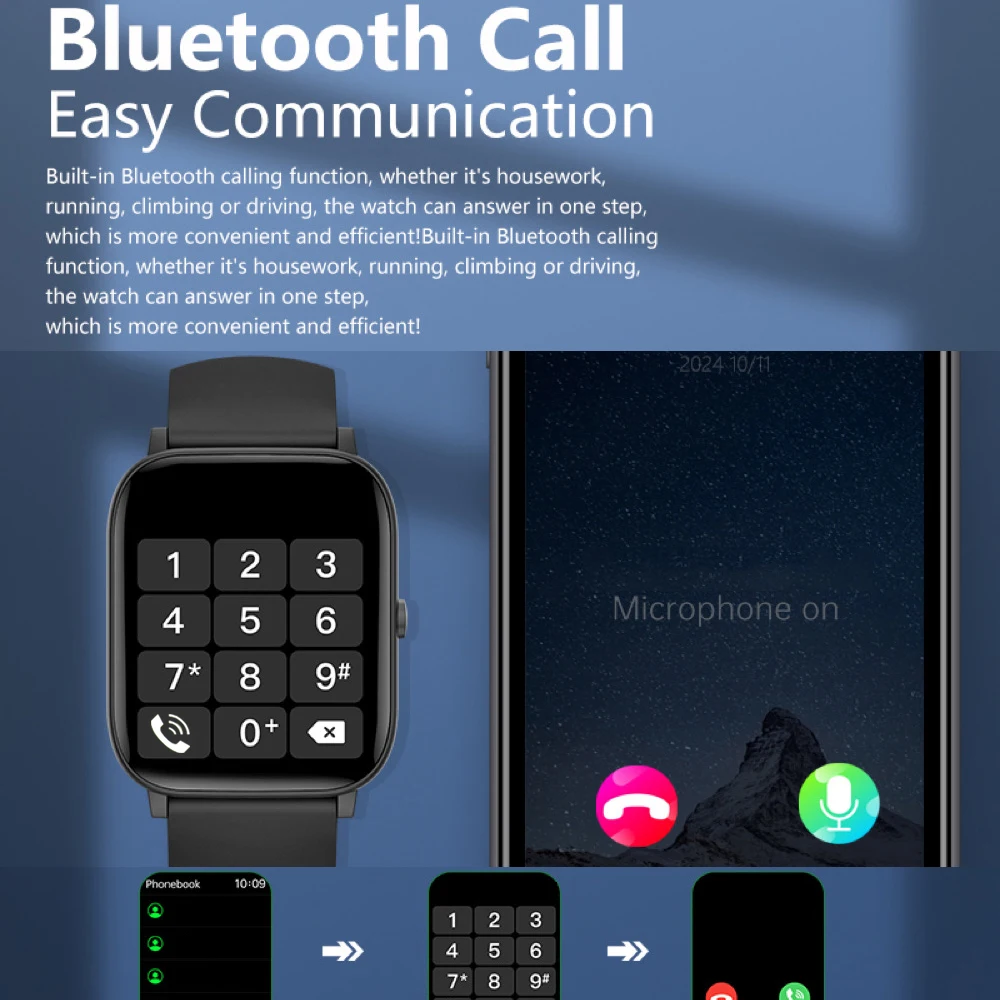 Blue Tooth Call Smartwatch Women Waterproof Smart Watch Men Sleep Health Monitoring Smart Reminder News Push Exercise Recording