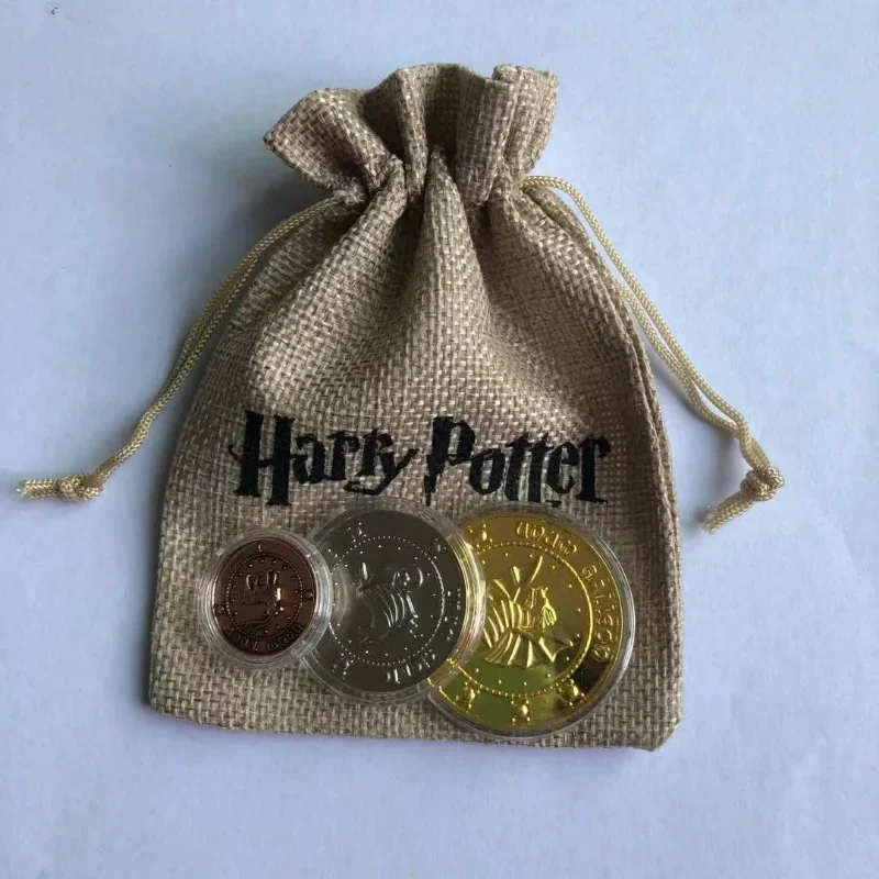 Insignia de moneda conmemorativa de Harry Potter perimetral, bolsa de dinero de elfo dorado, Galleon dorado, regalo creativo para estudiantes