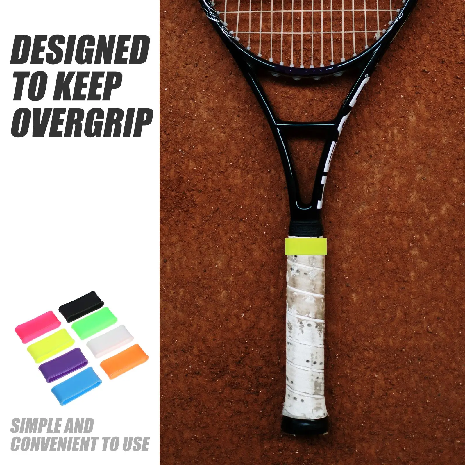 

8pcs Silicone Racket Grip Rings NonSlip Badminton Overgrips Tennis Overgrip Protectors Reusable Lightweight Sports Accessories