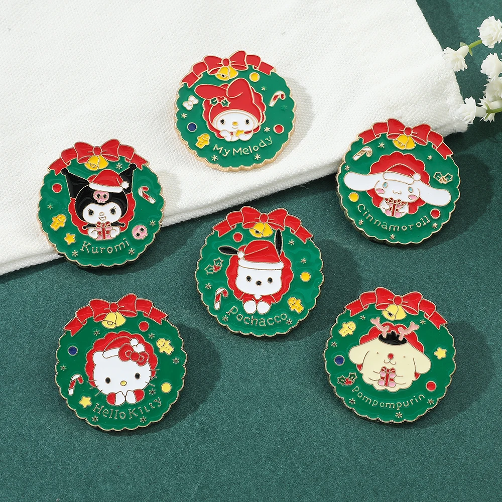 Cute Sanrio Christmas Series Lapel Pins for Backpack Cartoon Hello Kitty Kuromi My Melody Cinnamoroll Kawaii Enamel Badge Brooch