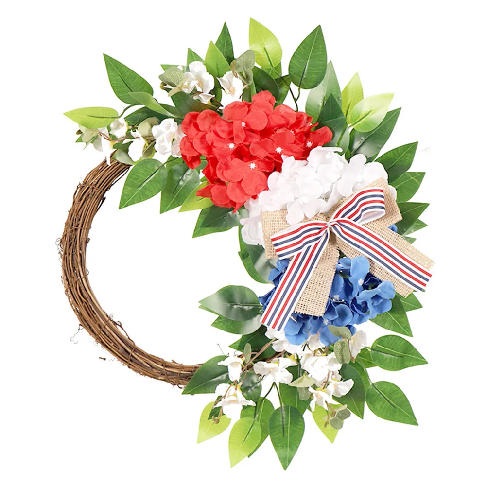 

1pc Patriotic Silk Flower Wreath 4Th Of July Decoration Artificial Wreath Pendant For Front Door Wall Hanging Party Supply
