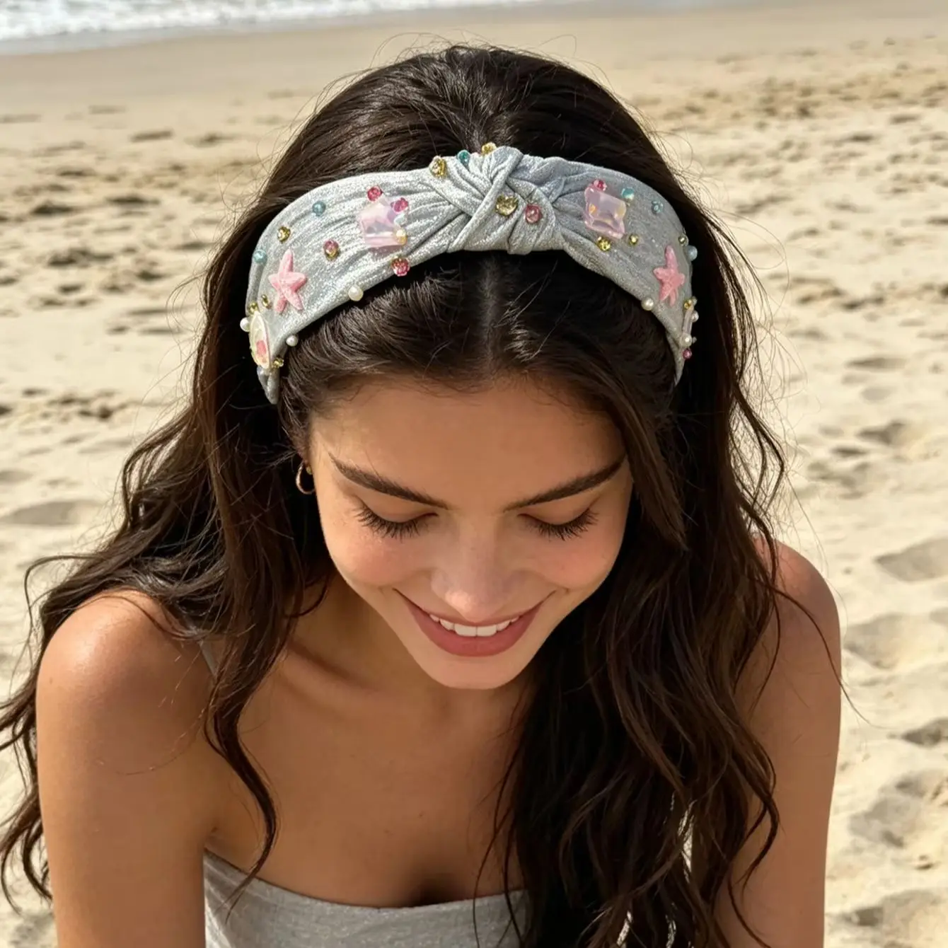 AWAYTR Starfish Shell Knot Headband for Girls Knotted Hair Bands Accessories for Women Sparkly Headbands Women Party Headwear