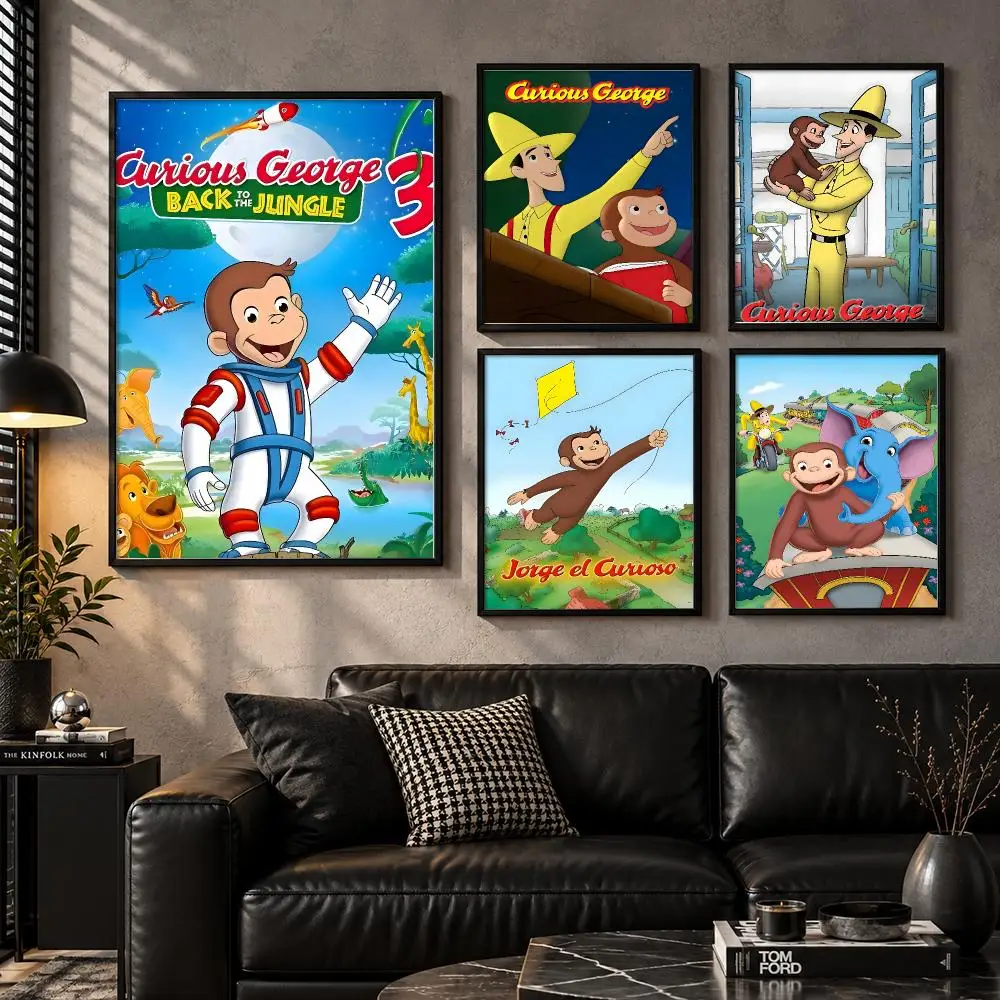 Curious George Playful Monkey Storybook Whimsical Family Cartoon Poster Aesthetic Unframed Wall Prints for Bedroom & Living Room