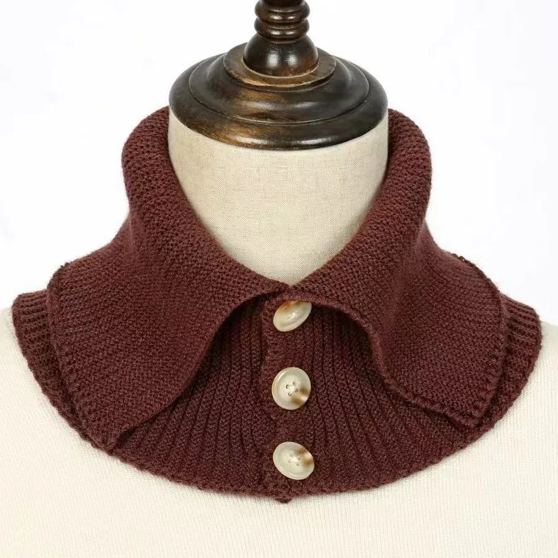 Women Flase Collar Neck Cover With Button Winter Outdoor  Warm Neckerchief Solid Color Wraps Head Neck Guard Collar