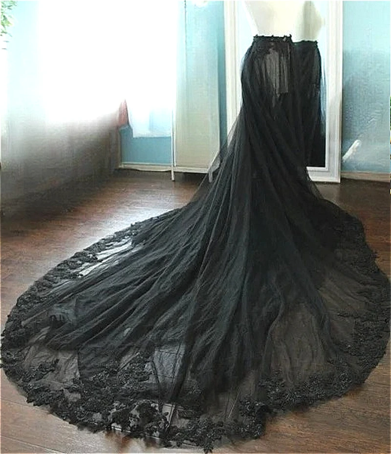 

Sheer Lace Tulle Overskirt Tulle Bridal Skirt / Tulle Wedding Skirt / Black Wedding Skirt