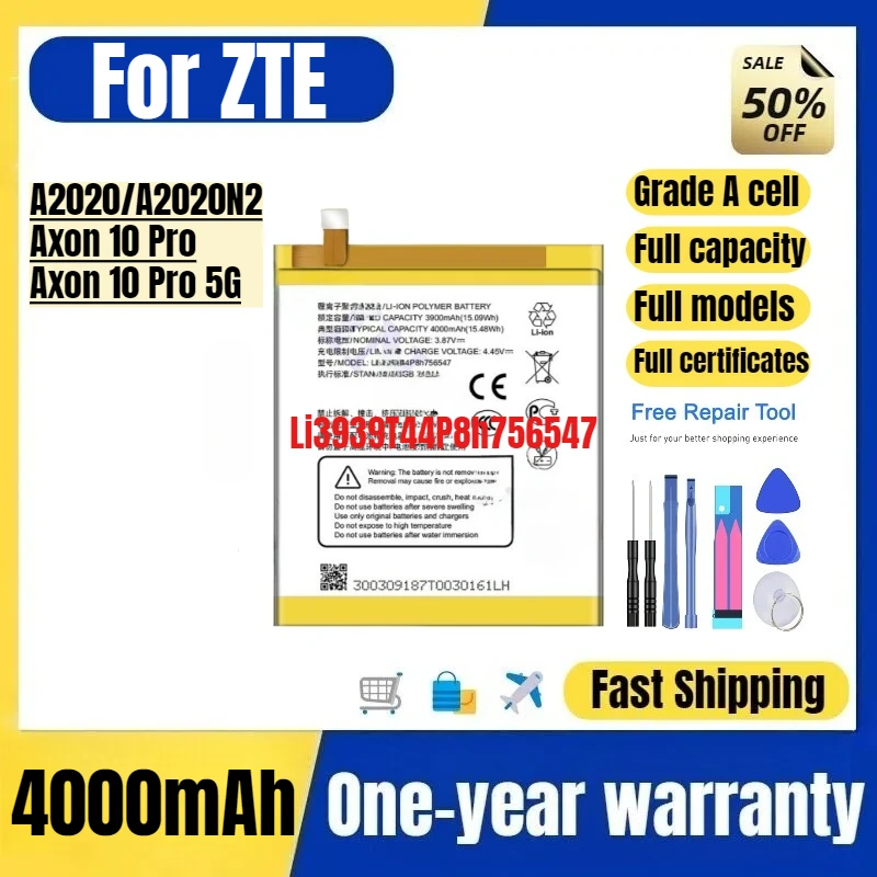 

Аккумулятор Li3939T44P8h756547 для мобильных телефонов ZTE A2020/A2020N2/Axon 10 Pro/Axon 10 Pro 5G, высококачественная замена батареи