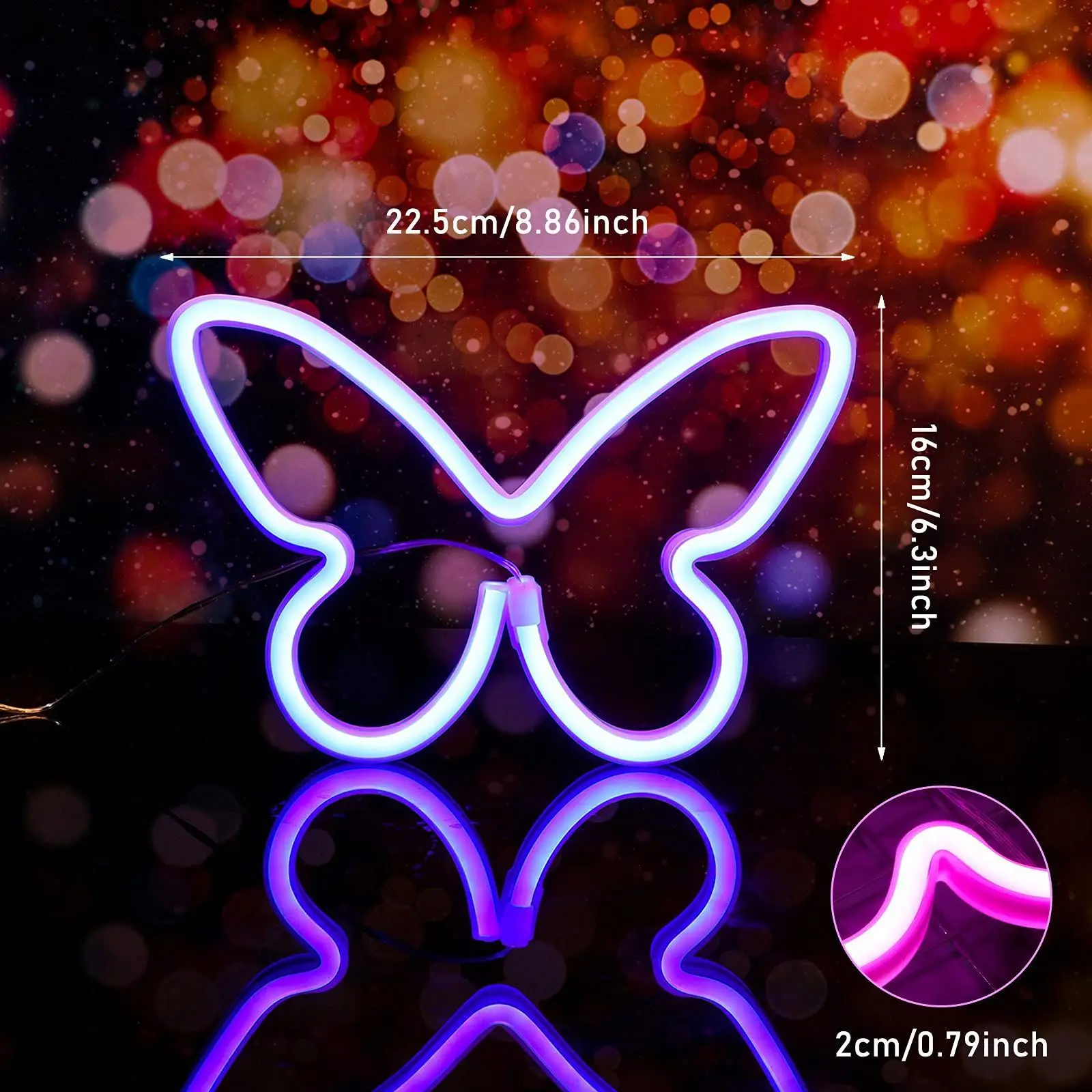 Luz LED de neón con forma de mariposa, lámpara colgante de pared con USB y batería, ideal para decoración de dormitorio, fiesta de boda y Navidad