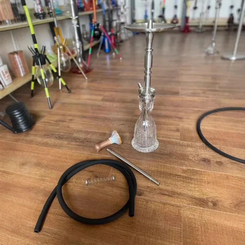 Narguilé en acier inoxydable, narguilé en bouteille en verre russe à douille, tube unique, poignée en acier inoxydable