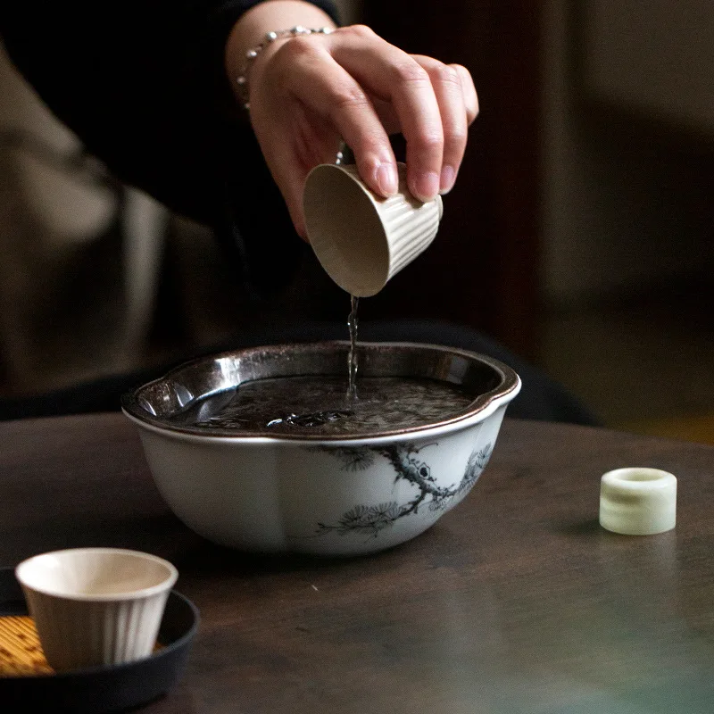 

350 мл ручная роспись поднос для чая керамический чайный сервиз кунг-фу поднос для сухого заваривания медная тарелка ручной работы держатель для чайника для хранения воды