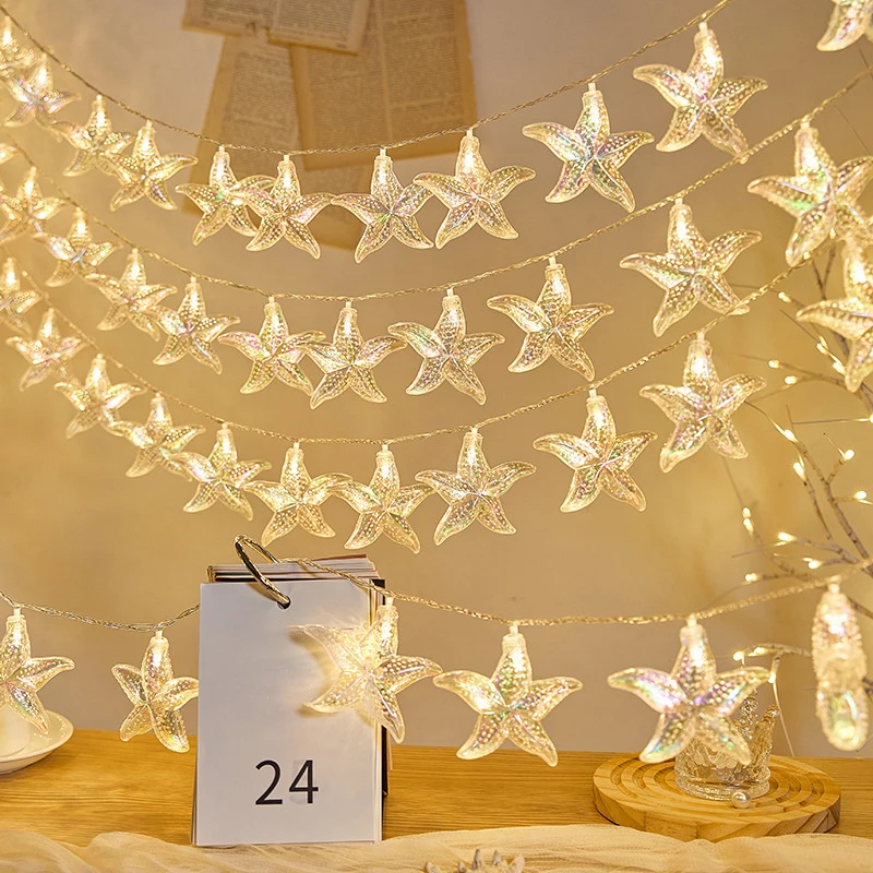 LED Beach Shell Light String Starfish Light String, 20 LED 9.84ft String Lights USB Powered Waterproof Cute Atmosphere Lights