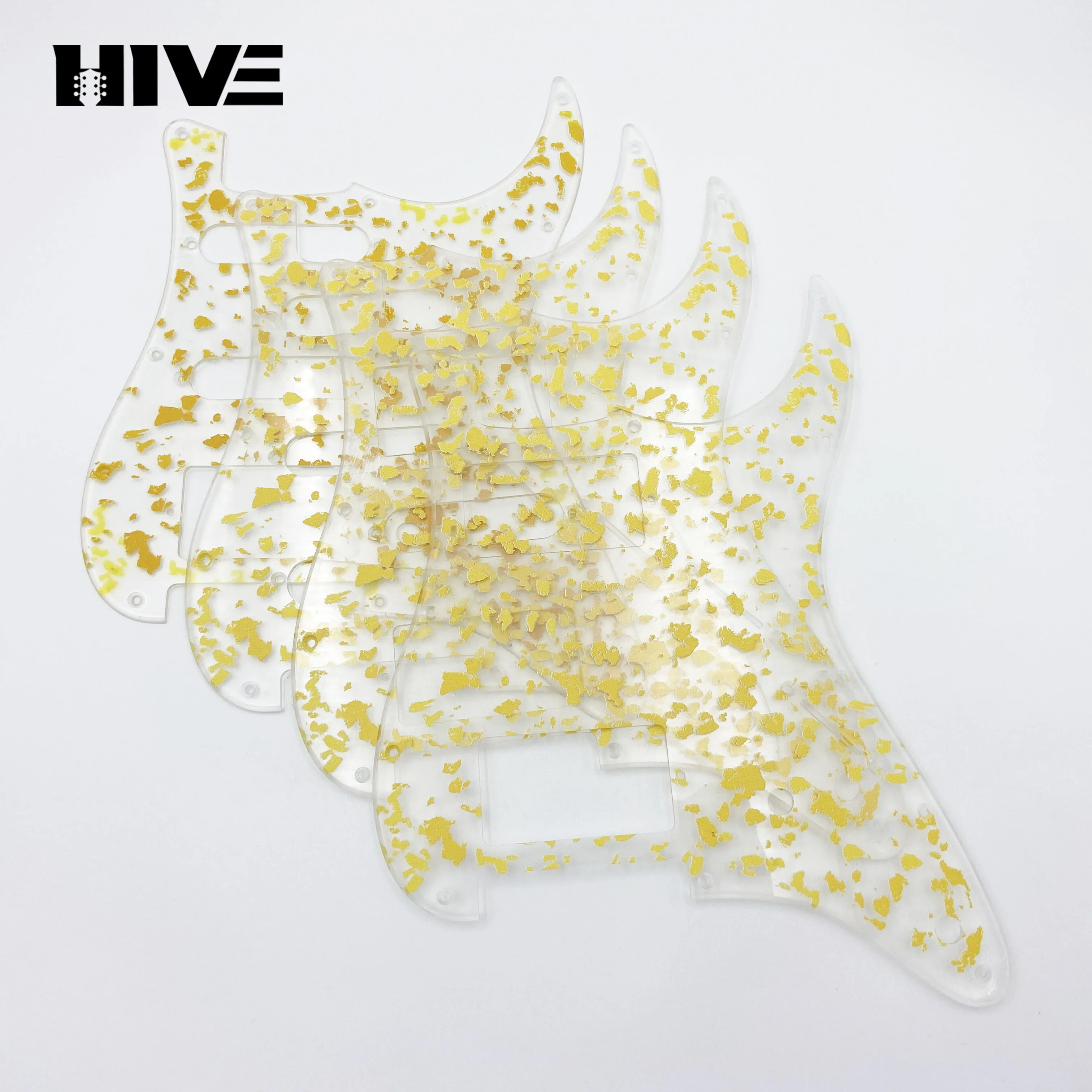 

Gold Foil Acrylic Transparent Material Electric Guitar Protective Panel - ST/SQ Embossed Transparent Guitar Panel