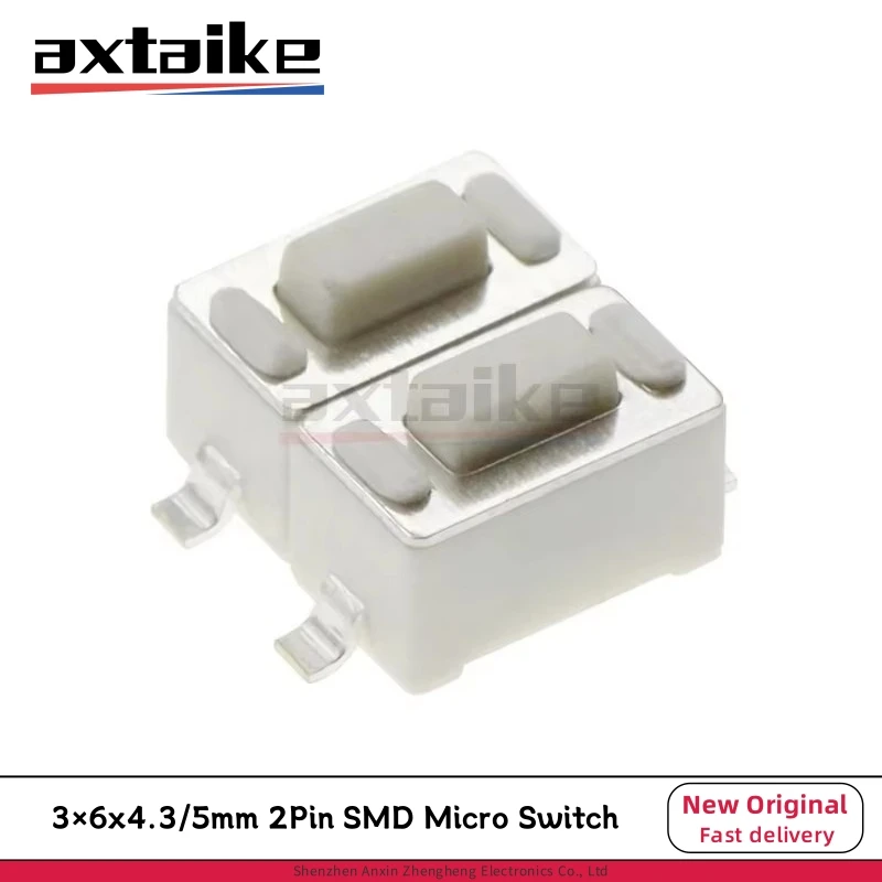 100PCS 3×6mm 2Pin SMD Tact Push Button Touch Micro Switch 3*6*4.3mm 3*6*5mm Handle Height 4.3mm 5mm Remote Control White Button