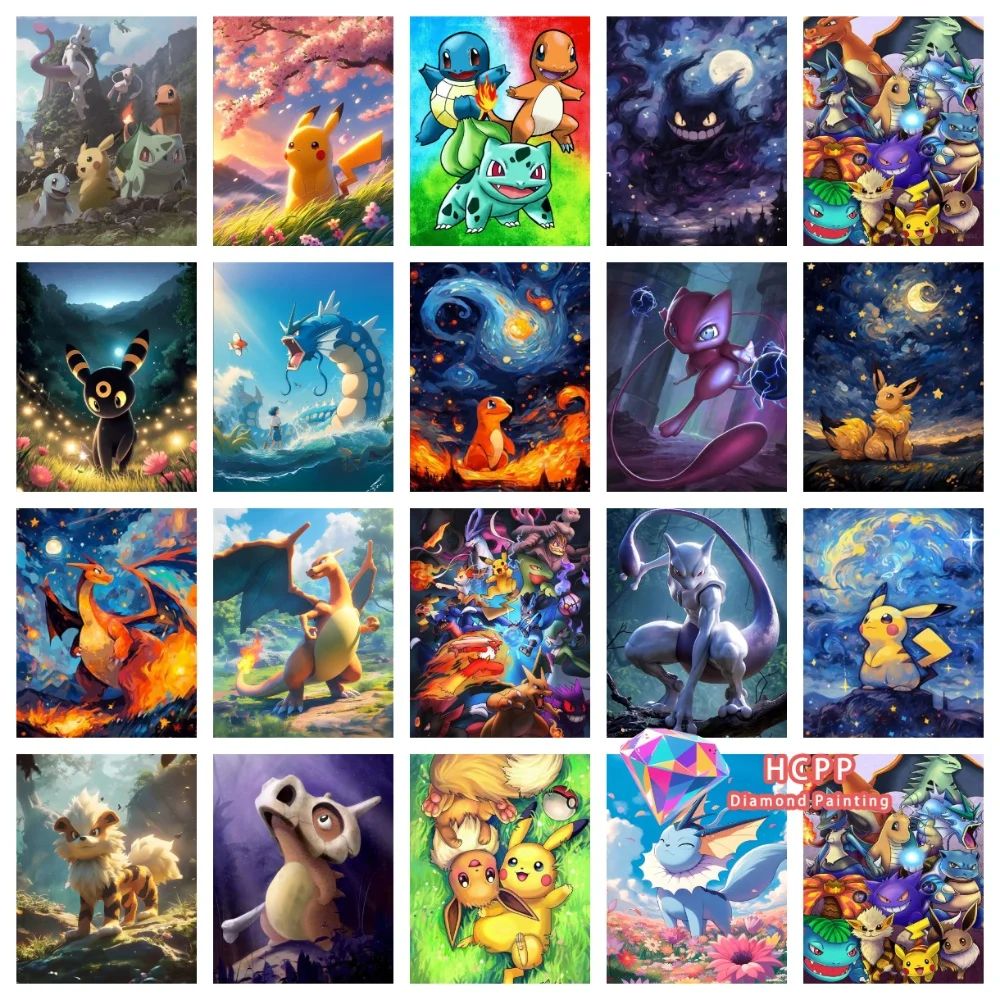 

Pikachu Charmander Vapor Gengar Diamond Painting Kit Square Round Diamond 5D DIY Mosaic Handmade Art Exquisite Gift Home Decor
