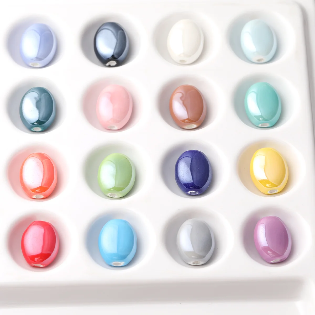 16/32pcs Random Color Glossy Oval Ceramic Beads 12*14mm For DIY Bracelet Necklace Hair Accessories Craft Making