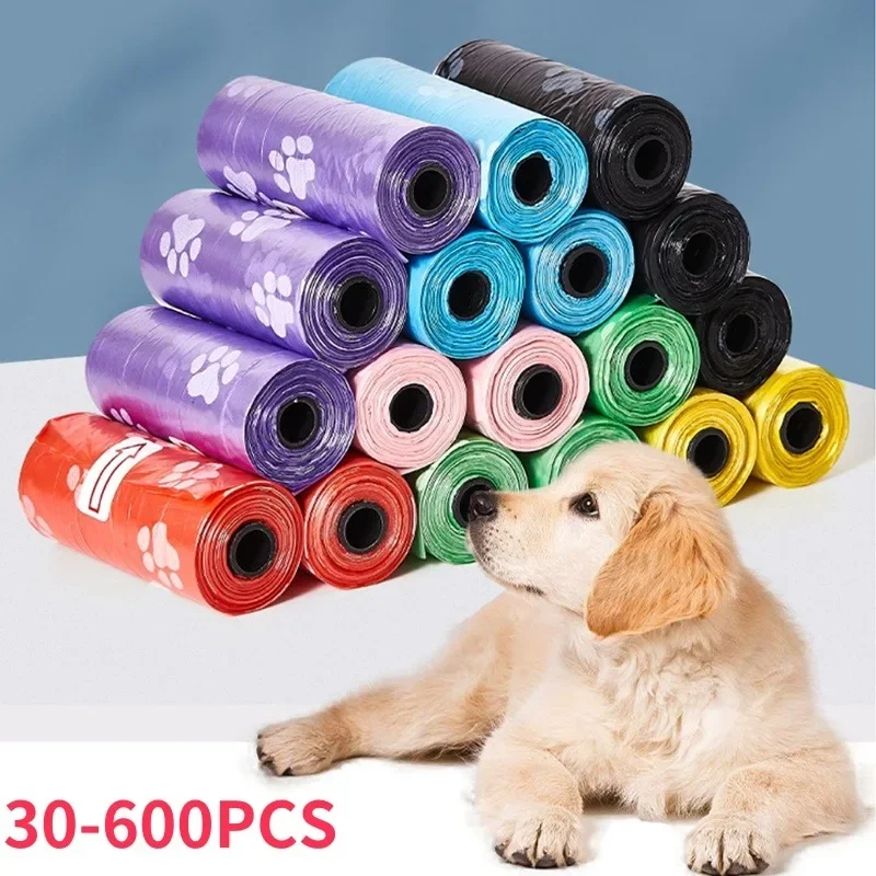 Sacos grossos para cocô de cachorro, 2-30 rolos, à prova de vazamento, para caminhadas ao ar livre, saco de lixo biodegradável para animais de estimação, sacos de resíduos de gato degradáveis, suprimentos para animais de estimação