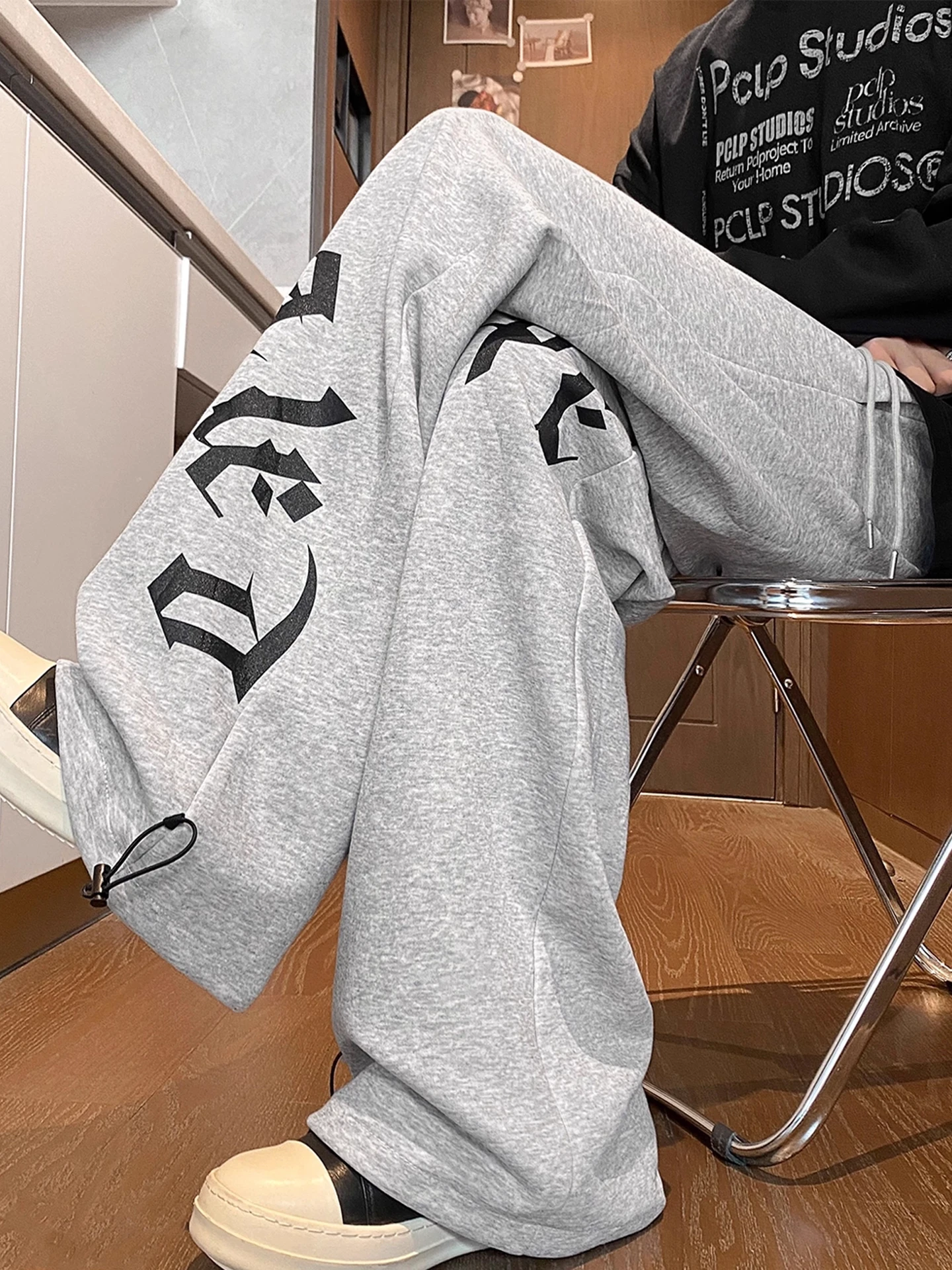 

Men's Loose Wide Leg Sweatpants American Sle Cleanfit Design Casual Loose Fit Spor Long Trousers Letter Print Cotton Poly...