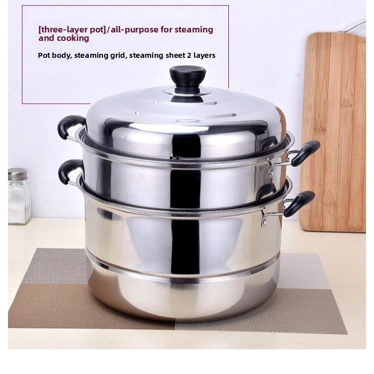 

Утолщенная пароварка из нержавеющей стали, бытовая двух- или трехслойная кастрюля, большая пароварка, индукционная плита, газовая плита, универсальная.