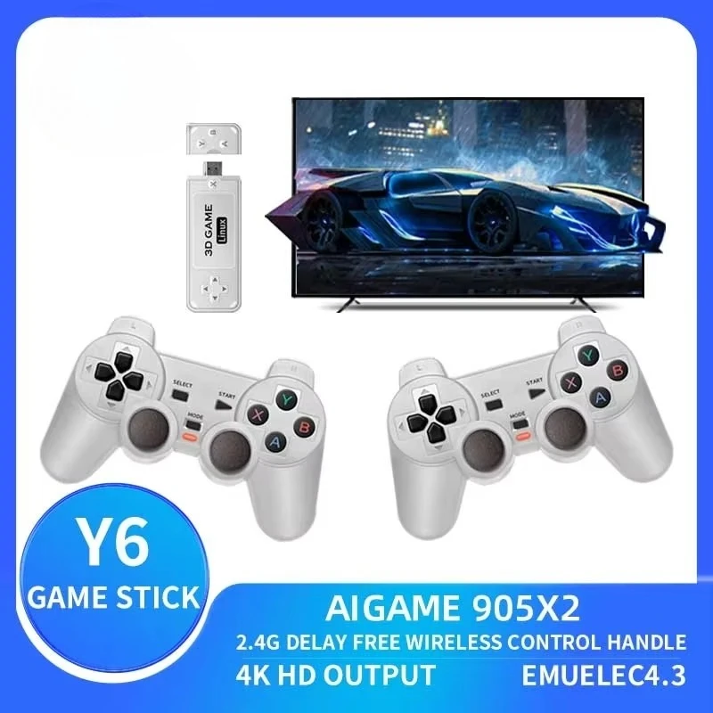 for Y6 Portable Retro Video Game Players Handheld 2.4G Wireless Game Controllers 4K HD TV Console Gaming Stick PS Emulator