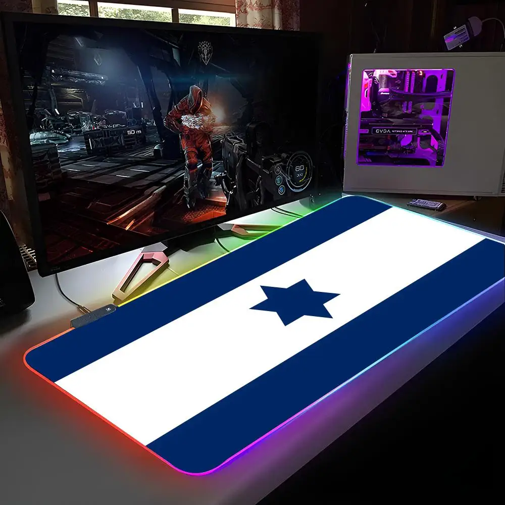Коврик для мыши с флагом Израиля, коврик для мыши с RGB-подсветкой, коврик для мыши для ноутбука, коврик для мыши для ноутбука, геймера, компьютерный стол, игровые аксессуары