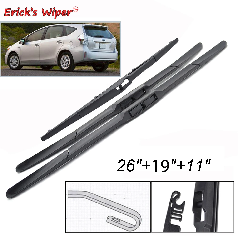 Erick\'s Wiper Front & Rear Wiper Blades Set For Toyota Prius V 2011 - 2021 Windshield Windscreen Window Rain Brushes 26\