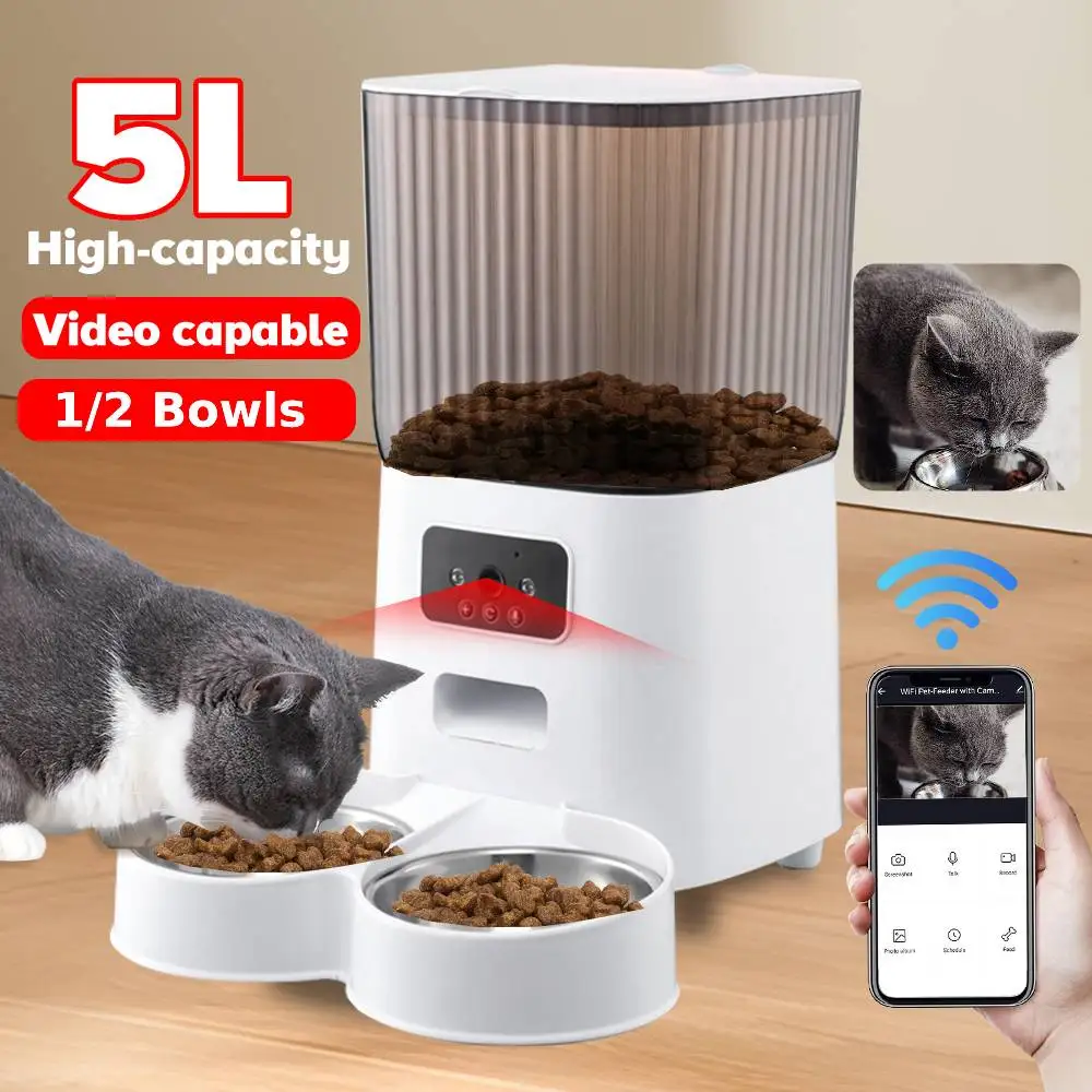 5L TuYa Smart WiFi APP Camera Automatic Pet Feeder Cat Food Dispenser Video Smart Feeder For Cats Dog Dry Food Bowl Pet Supplies