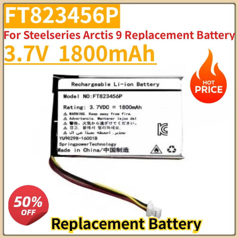 

New 3.7V 1800mAh Wireless Gaming Headphone Battery FT823456P For Steelseries Arctis 9 Replacement Battery