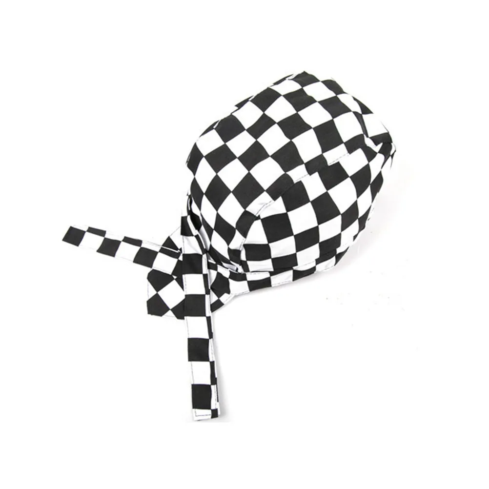 

Fashion Chef Hat Men Women Canvas Kitchen Catering Skull Cap Adjustable Ribbon Turban Black Comfortable Cook Baker
