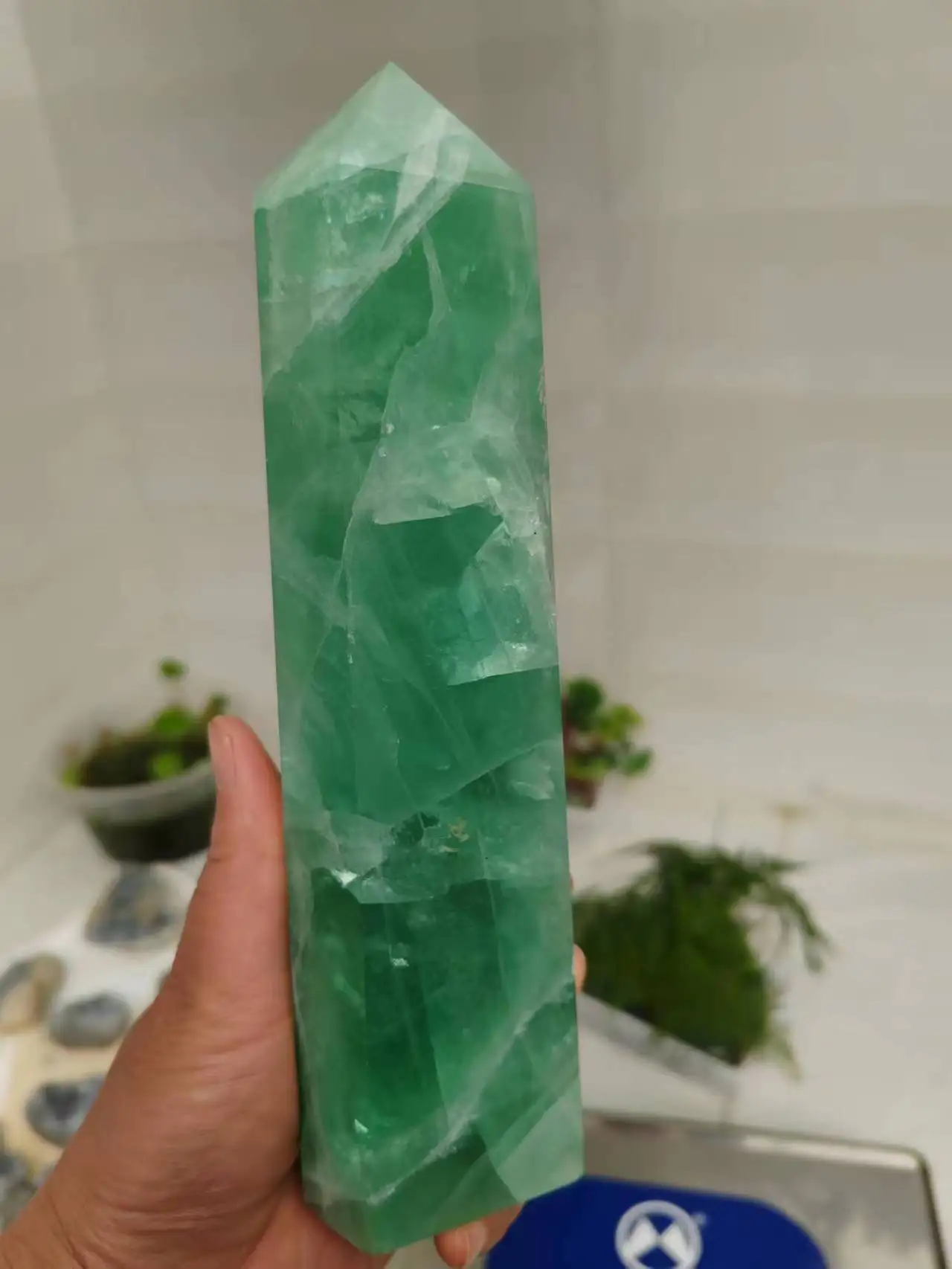 Natural Green Fluorite Tower Quartz Crystal Mineral Obelisk Wand Point Healing