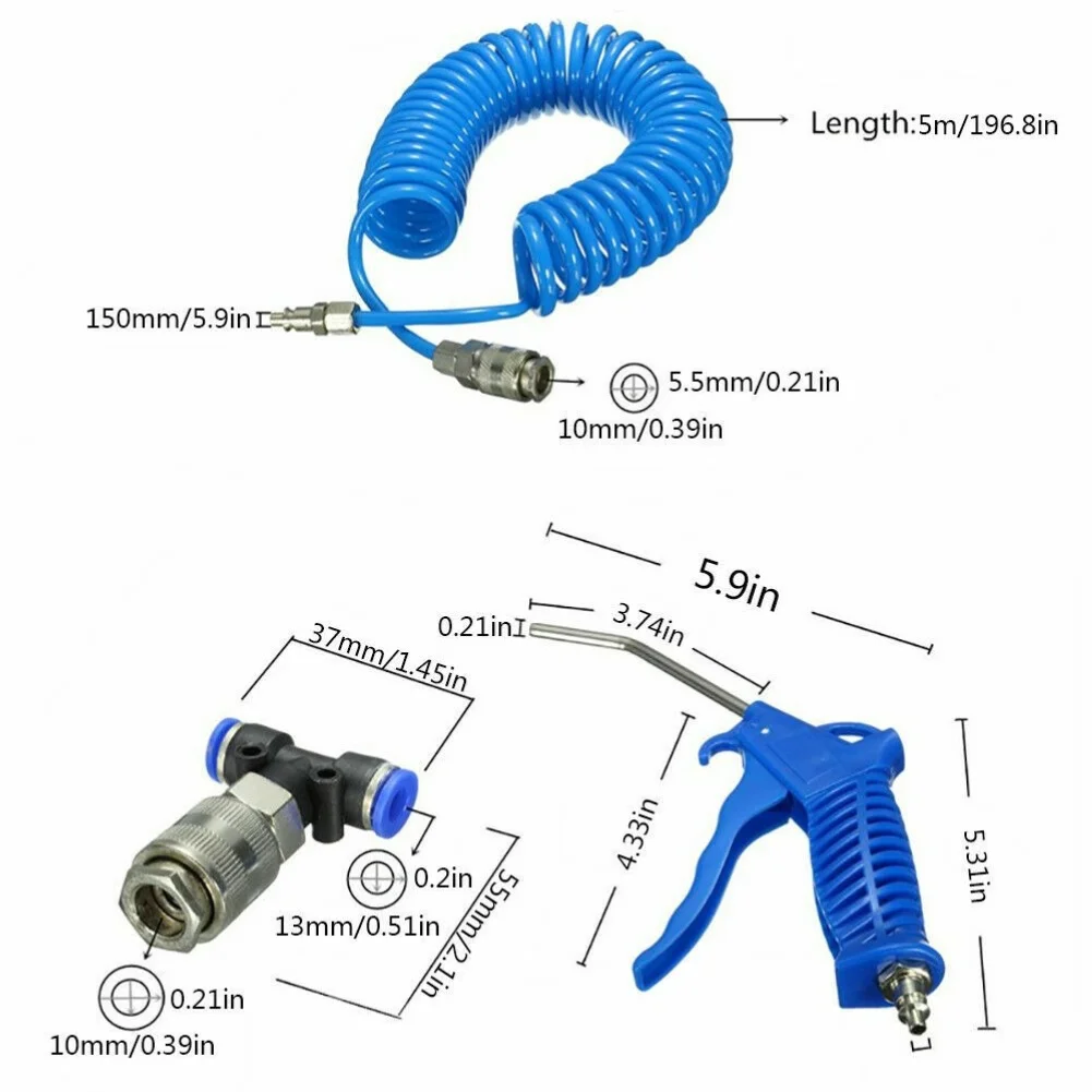 5 Meter PU Hose Air Duster Kit with Metal Nozzle for Thorough Cleaning of Electronics Cabs and Mechanical Assemblies