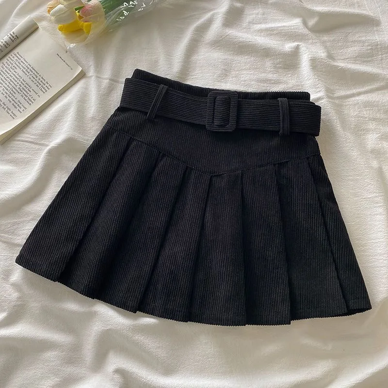 Corduroy  Pleated Skirt High Waist Anti-Light Half Body Skirt Korean Style Autumn Winter Design Slimming City Walk