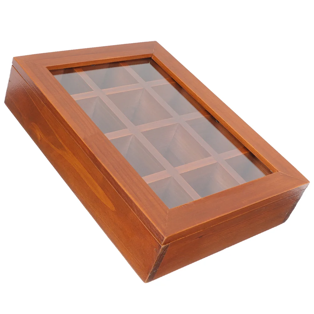 

Solid Wood Retro Aged Transparent Glass 12-compartment Storage Box Jewelry Stationery Case Boxes Trays