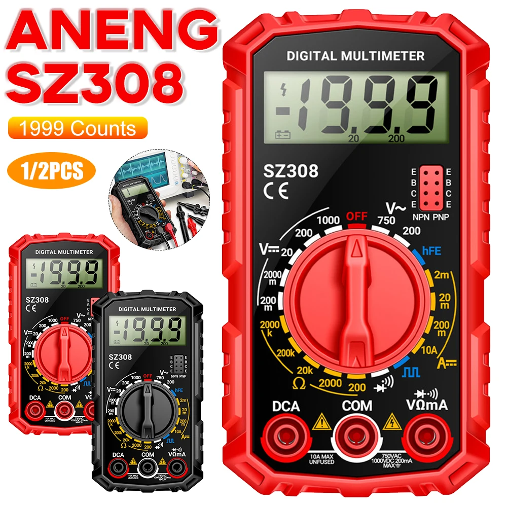 ANENG SZ308 Square Wave Digital Tester 1999 Counts AC/DC Voltmeter Ammeter LCD HFE Triode Buzzer Electrician Ohm Square Wave Tes