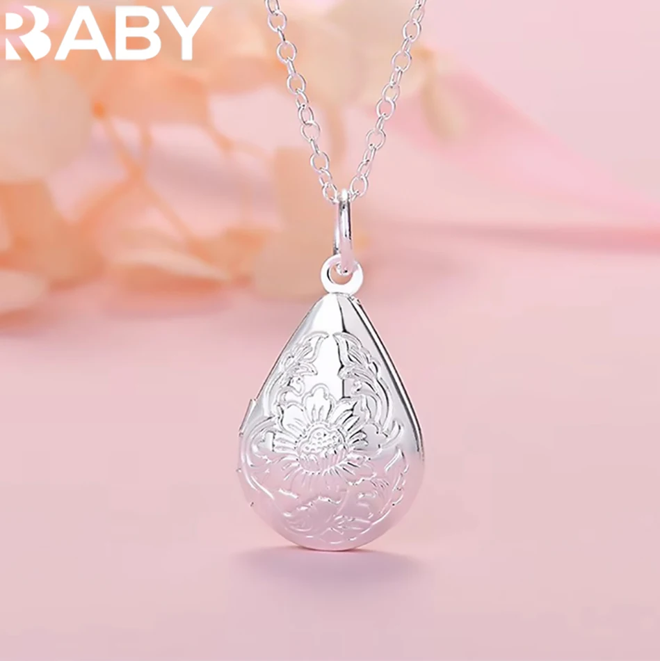 New 925 sterling silver romantic water drop photo frame pendant Necklace For Women Fashion Wedding Party Jewelry birthday gifts