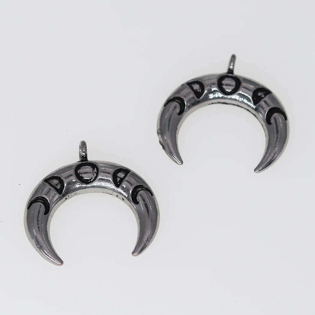 5PCS DIY Stainless Steel  Moon Phase Black Necklace Charm Pendant For Women Glow In The Dark Glowing Luminous Enamel Vintage