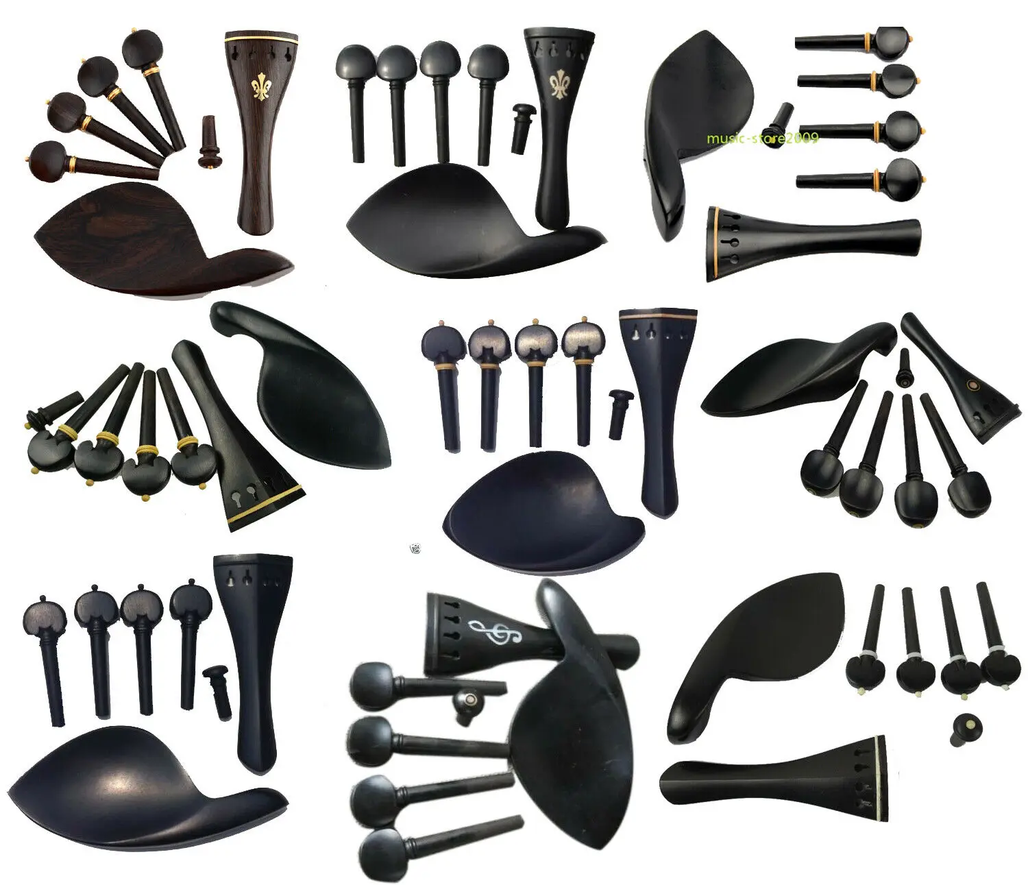 Ebony Wood Violin Accessories Parts Set Chin rest/Pegs/Tailpiece/Endpin,4/4 Full Size Violin Fittings