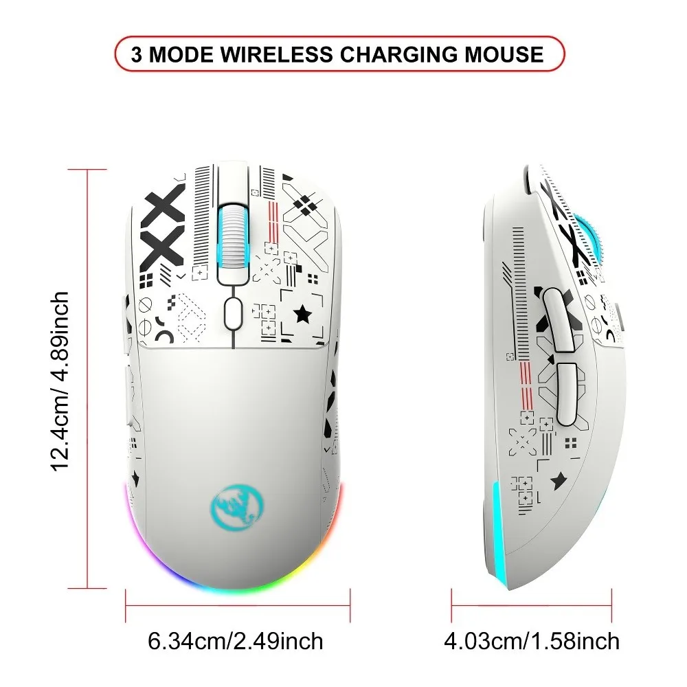 ماوس ألعاب لاسلكي 3 أوضاع ملون RGB مطبوع رائع للكمبيوتر المحمول ماوس لاسلكي قابل لإعادة الشحن عالي الدقة ماوس بلوتوث لاسلكي