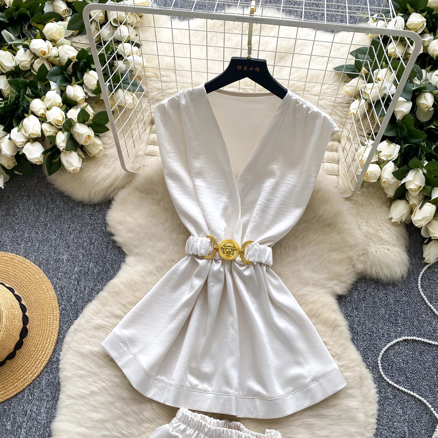 Dame Zomer Luxe Pak Taille Riem Top Shirts Elastische Taille Shorts Vrouwen Elegant Business Office OL Outfit Senior Design Sets