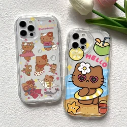 Beach Hello Kitty Cat Phone Case for iPhone 16 15 14 Plus 13 12 Mini 11 Pro Max X Xs XR 7 8 3D Creamy Wave Soft Cover