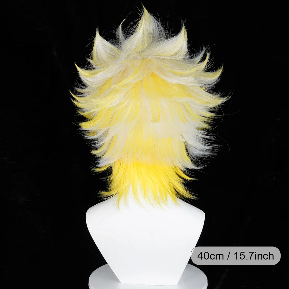 White Highlights Yellow Short Synthetic Wig Middle Part Anime Game Cosplay Fluffy Heat Resistant Wig for Daily Party