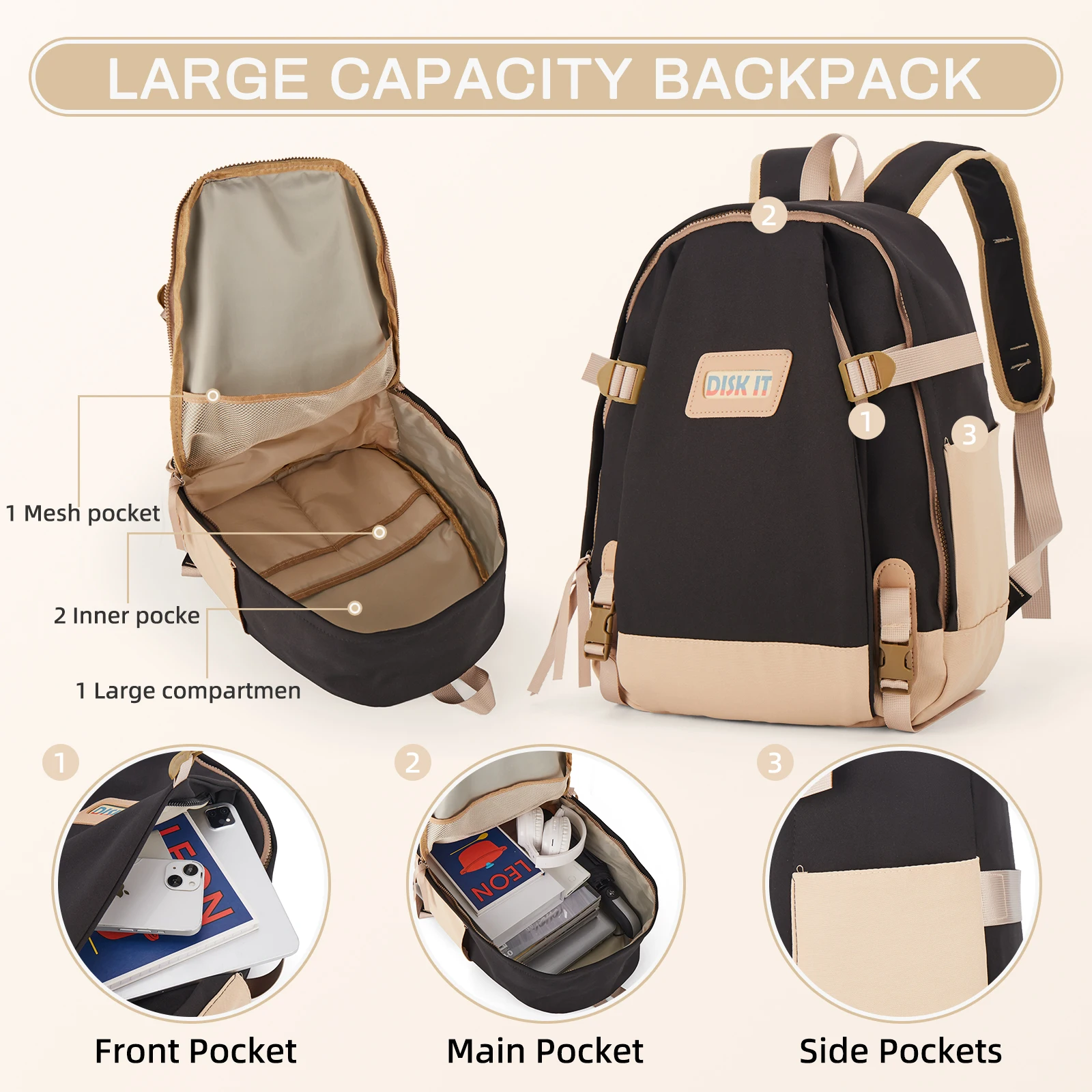 Backpack for High School Girls, Large Capacity with Multiple Pockets, Suitable for Daily Use by Young Students, for Teenager