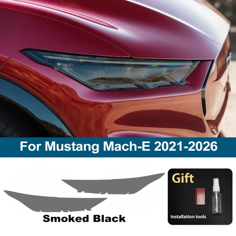 Для Ford Mustang Mach-E 2021-2023: Защитная пленка из ТПУ/ППФ для фар, глянцевая, дымчато-черная, предварительно вырезанная, виниловая, антицарапийная