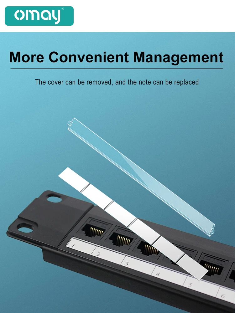 OMAY CAT6 Patch Pan 19Inch 1U 8/24 Port Cabinet Rack Pass-Through RJ45 Cable Adapter Keystone Jack Modular Frame