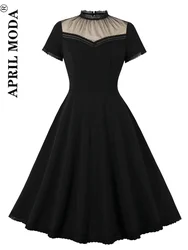 Abito estivo da donna Patchwork gotico nero Night Party Vintage anni '50 prendisole manica corta compleanno Robe De Cocktail Pinup Dresses