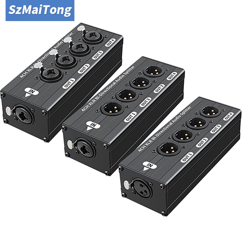 XLR Balanced Audio Splitter 3 Pin 1 Input 4 Output Audio Signal Distributor Box Passive No Power Required 1X4 XLR Splitter