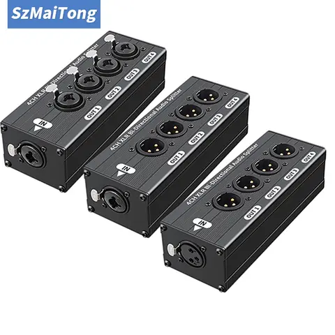 XLR Balanced Audio Splitter 3 Pin 1 Input 4 Output Audio Signal Distributor Box Passive No Power Required 1X4 XLR Splitter