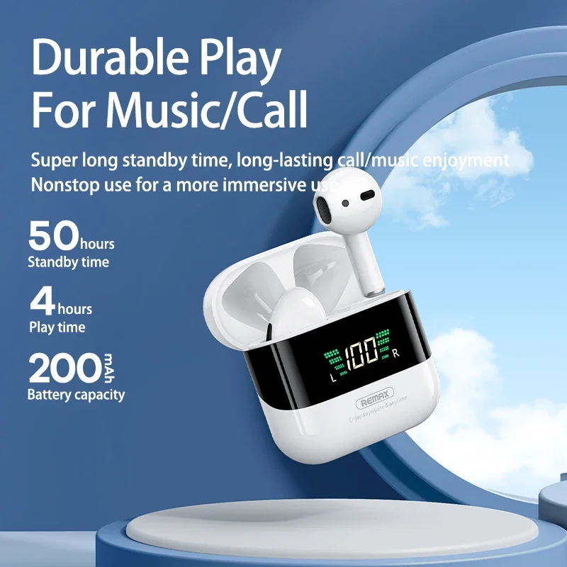 REMAX Беспроводные стереонаушники Bluetooth5.1 Наушники Батарея Экран Дисплей Сенсорные наушники Музыкальные наушники TWS Спортивная гарнитура