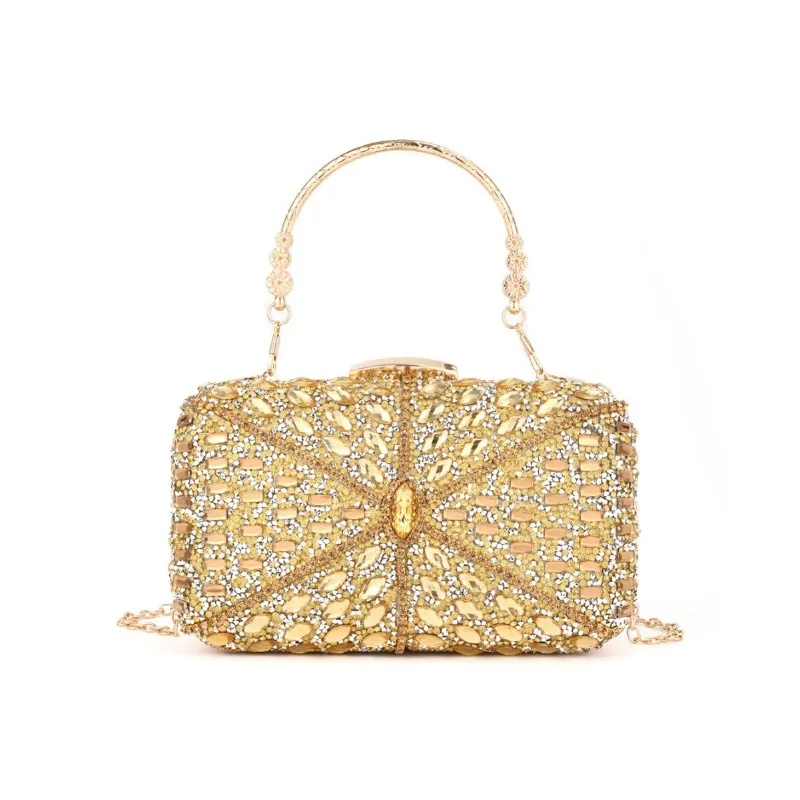 

Luxury Rhinestone Golden Evening Purse for Women Shining Crystal Inlaid Socialite Party Clutch Silver Diamond Crossbody Handbag