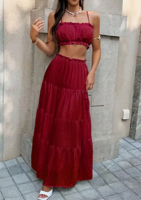 2026春夏 エレガントなバケーションストラップスカートセット（ストラップレススカート付き）、婦人服