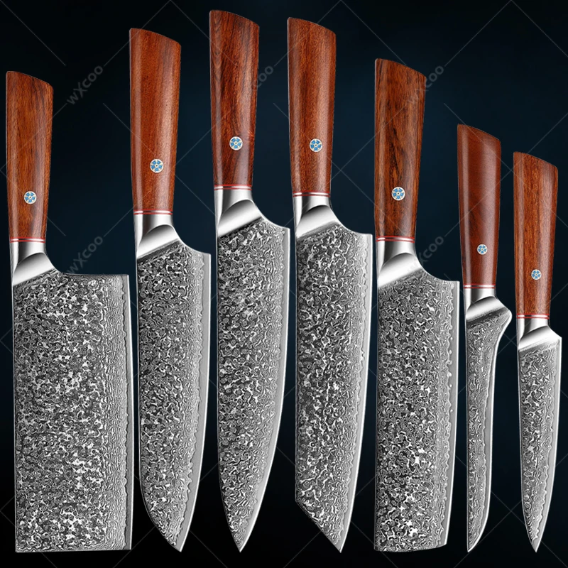 

Damascus Steel Knife Set Santoku Knife Meat Cleaver Utility Knives High Hardness Kitchen Meat Cutting Boning Knife Cooking Tool